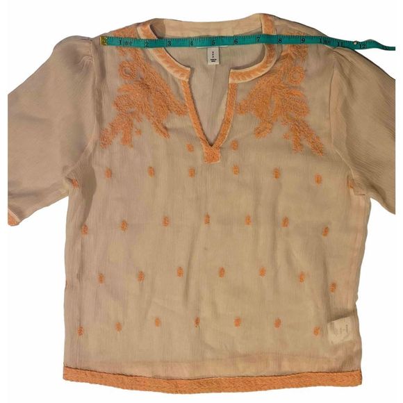 Peach Blouse with Delicate Coral inlaid stitching - Picture 14 of 16
